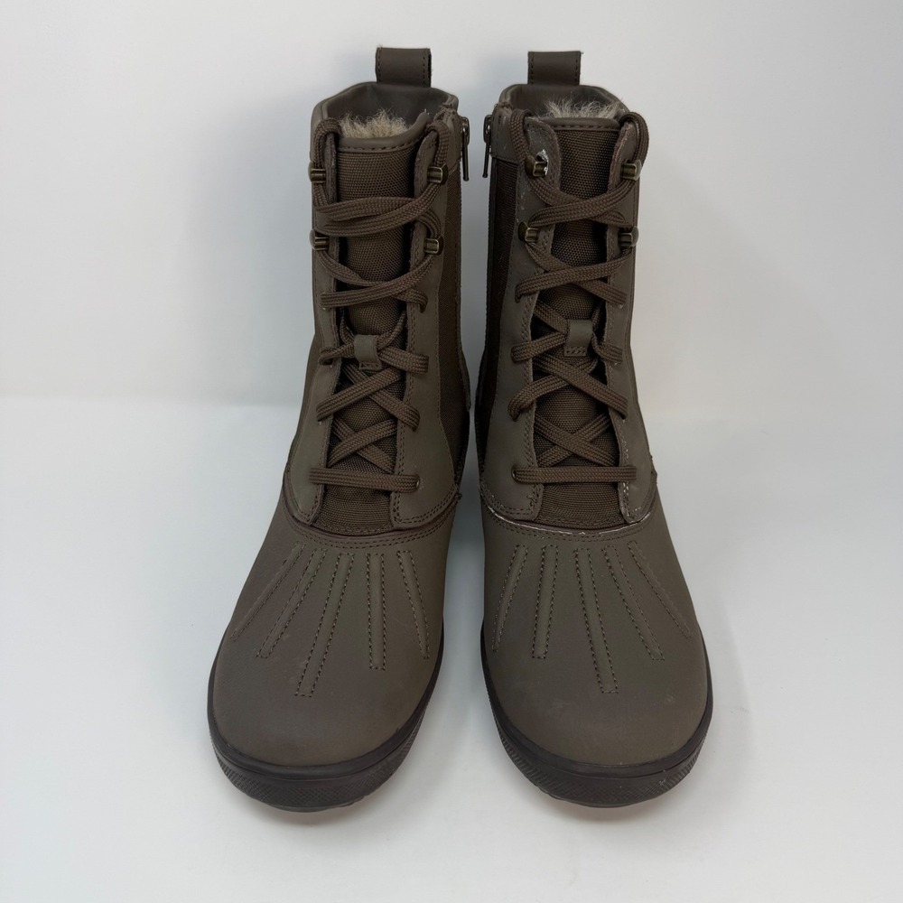 Clarks Womens Size 8.5 M Olive Green Faux Fur Lined Lace Up Side Zip Duck Boots - Picture 4 of 7